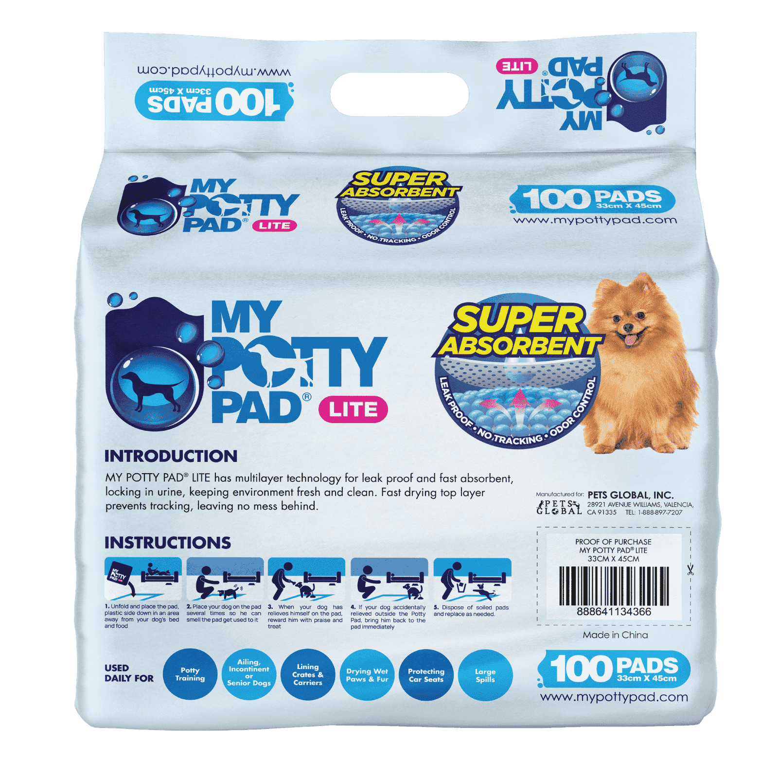 Buy My Potty Pad Lite Training Pee Pads 33x45cm Pets Global Singapore Online Shopping and Delivery Pets Global Pte Ltd