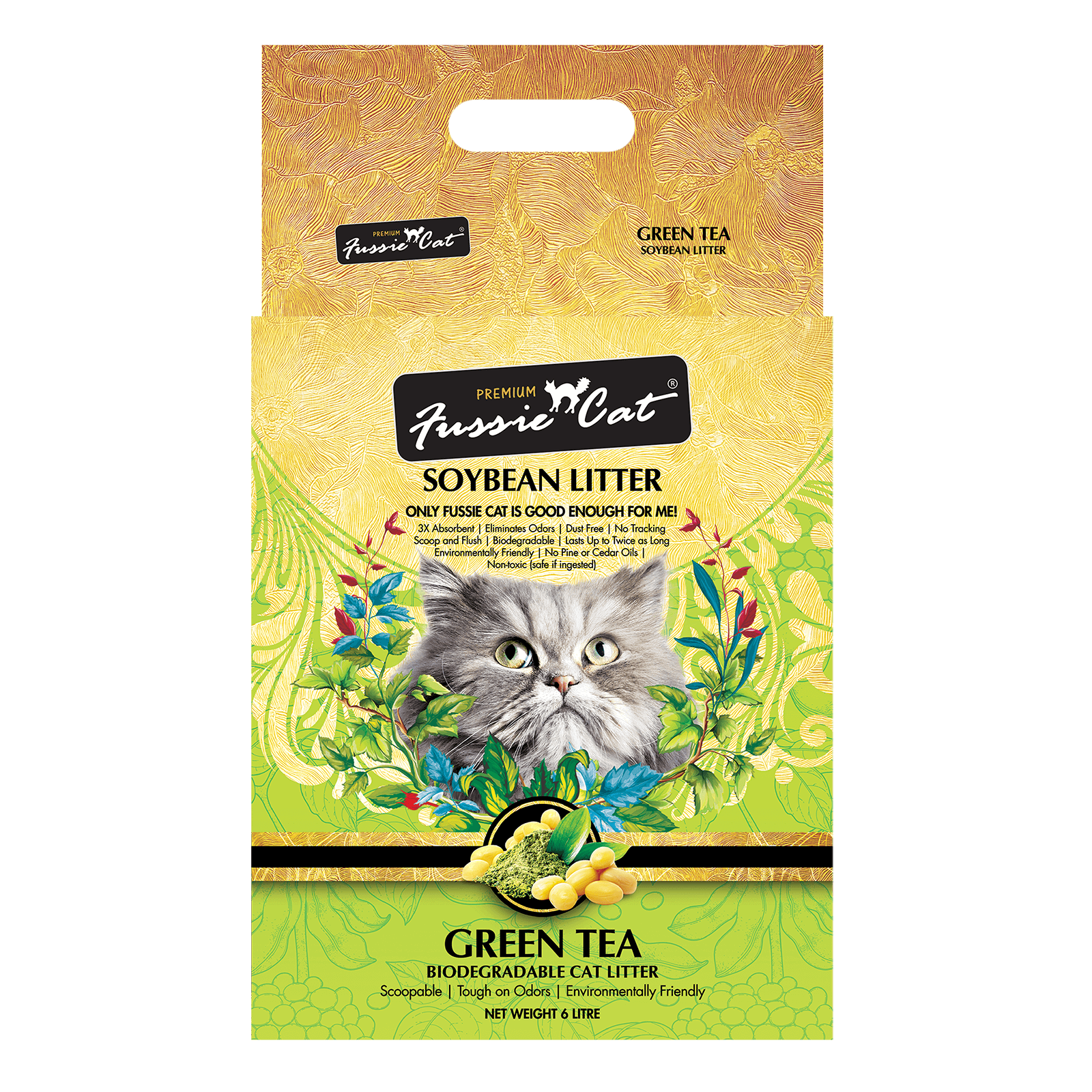 Buy NEW IMPROVED Fussie Cat Soybean Litter Green Tea 6L Pets Global Singapore Online Shopping and Delivery Pets Global Pte Ltd